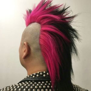 punk hair, mohawk, pink dye